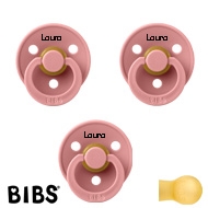 BIBS Colour Schnuller mit Namen, Gr. 1, 3 Dusty Pink, Rund Latex, (3er Pack)